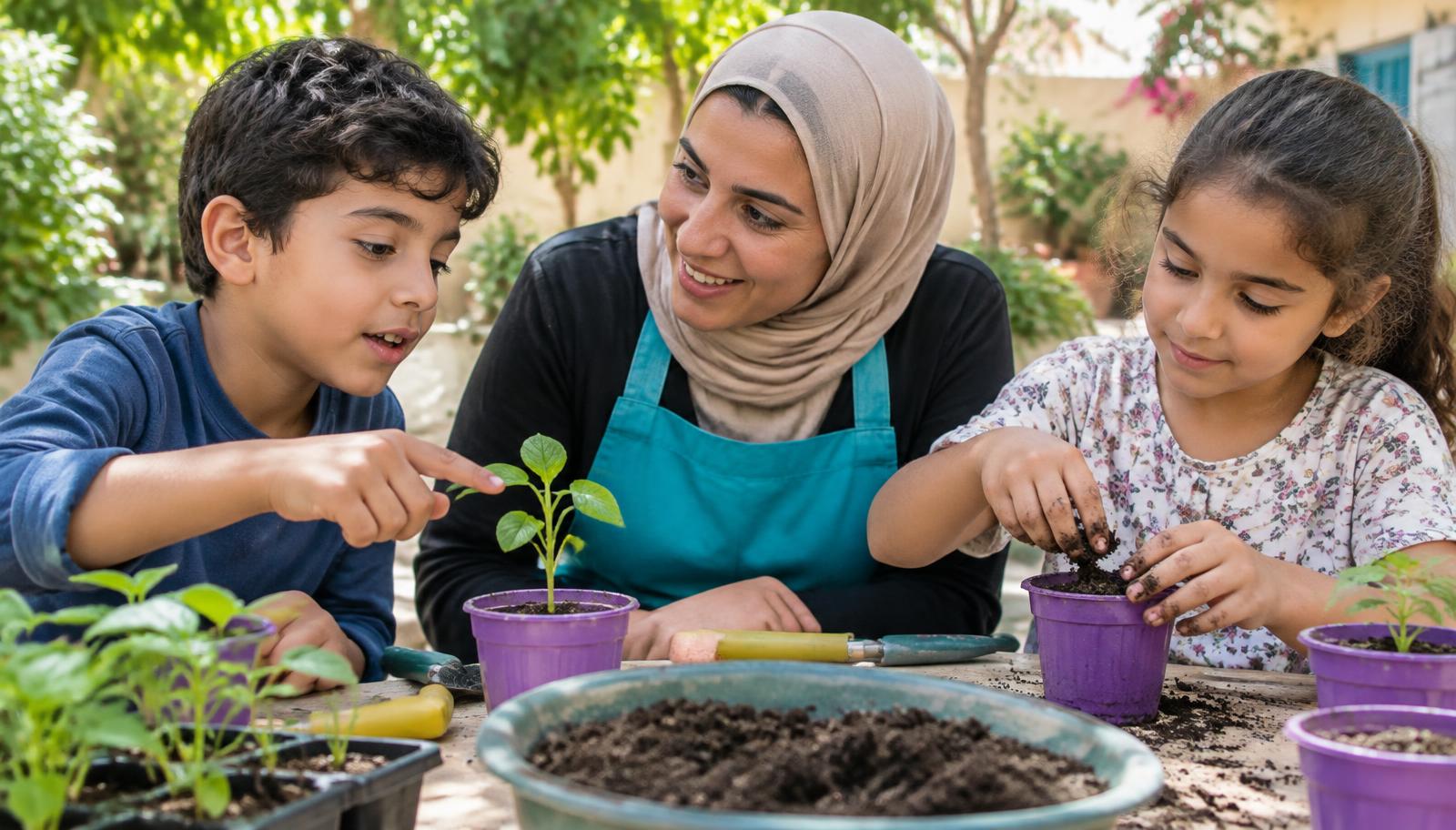 مشاركة الأطفال تجربة زراعة وملاحظة تفاعلهم والتوجيه من داخل التجربة